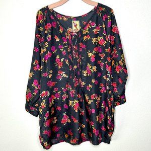 Johnny Was Black Floral Silk Tunic Size S